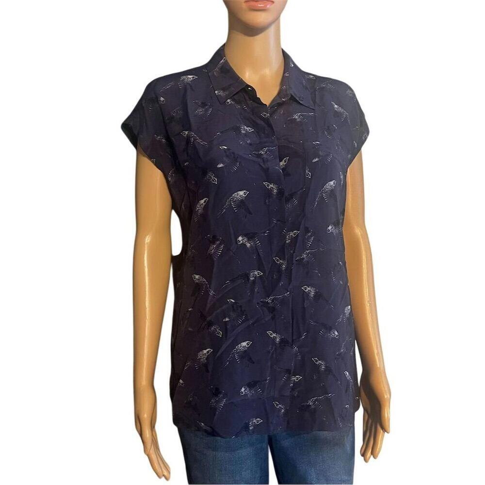 Rebecca Taylor Women's Blue Animal Print Blouse 4 - p2p 21 - Picture 2 of 8
